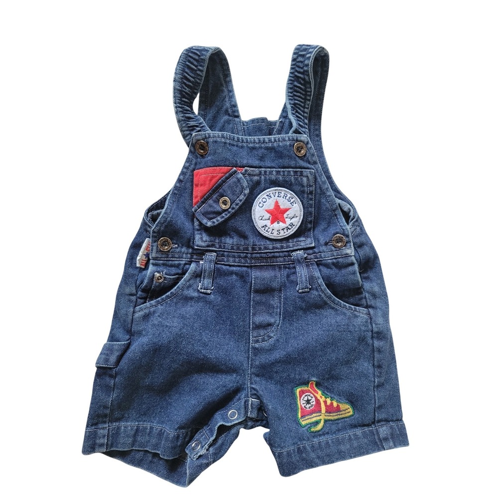 Vtg Y2K Converse All Star Denim Shortalls Overalls 12M Chuck Taylor Snaps baby